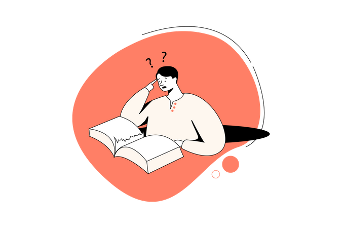 Man confused about missing page  Illustration