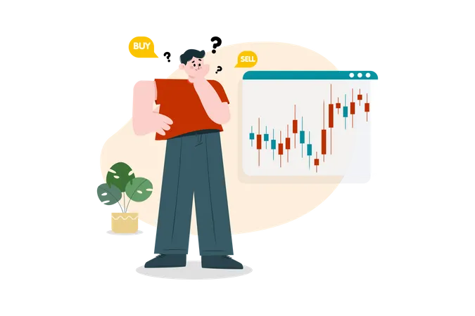 Man confused about stocks  Illustration