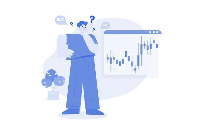 Man Confused About Stocks  Illustration