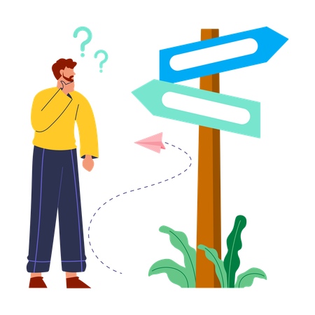 Man Confused Decision-Making  Illustration