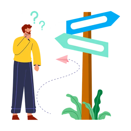 Man Confused Decision-Making  Illustration