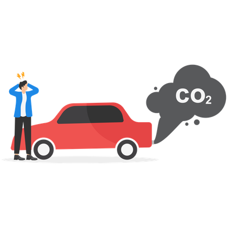 Man confused for high emission carbon dioxide for air pollution  Illustration