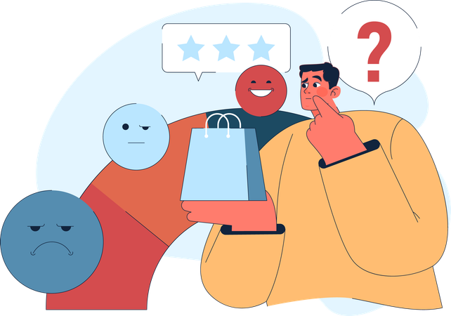 Man confused for shopping review  イラスト