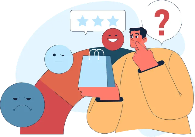 Man confused for shopping review  イラスト