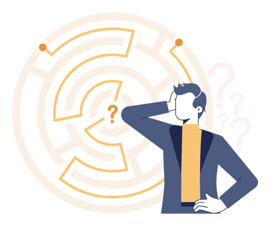 Man confused for solving maze puzzle  Illustration