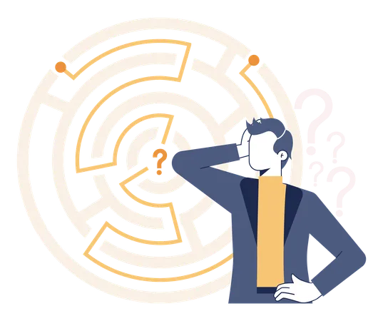 Man confused for solving maze puzzle  Illustration