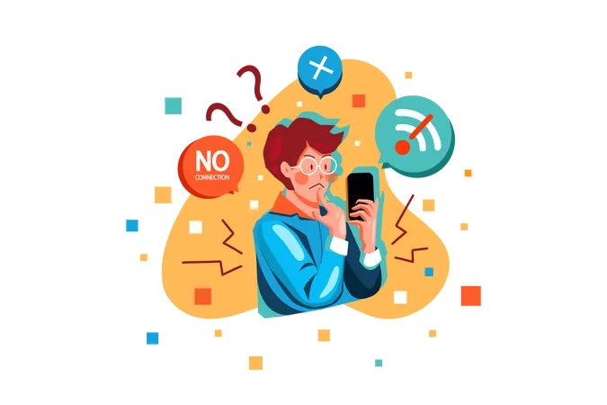 Man confusing due to no connection error Illustration