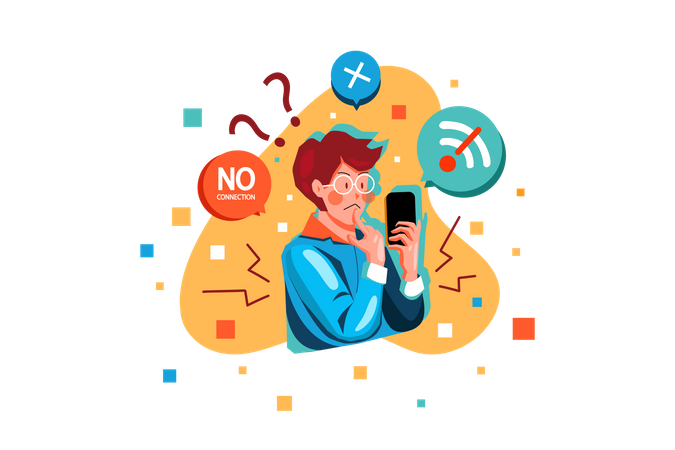 Man confusing due to no connection error  Illustration
