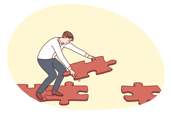 Man connecting jigsaw puzzle making way  Illustration