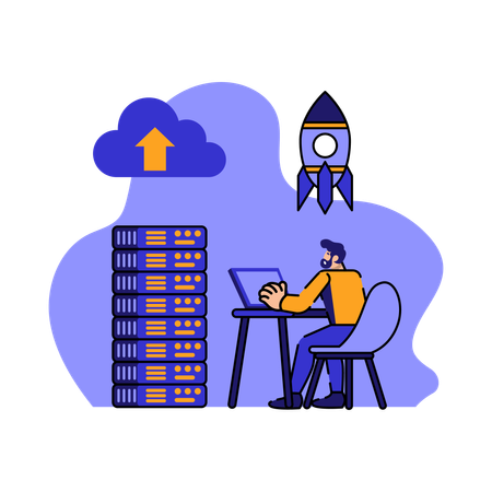 Man Connecting servers to clouds  Illustration