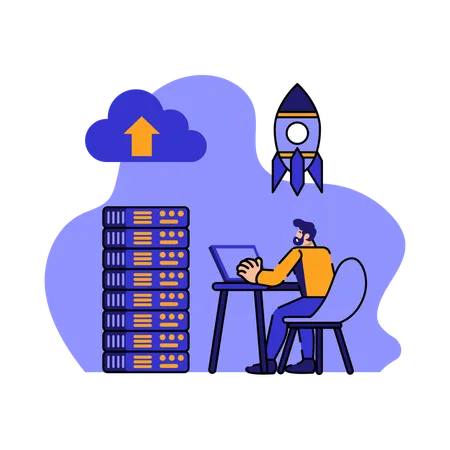 Man Connecting servers to clouds  Illustration