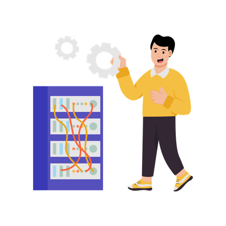 Man connecting to database  Illustration