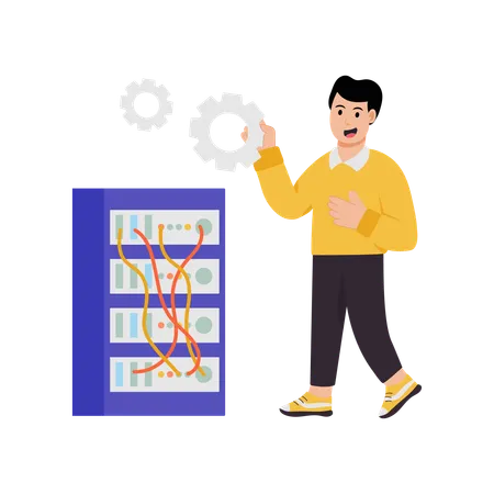 Man connecting to database  Illustration