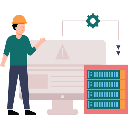 Homem corrigindo o erro do servidor  Ilustração