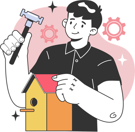 Man constructing house  Illustration