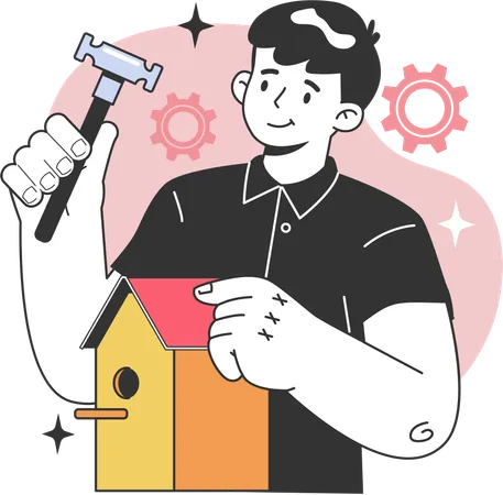 Man constructing house  Illustration