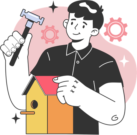 Man constructing house  イラスト