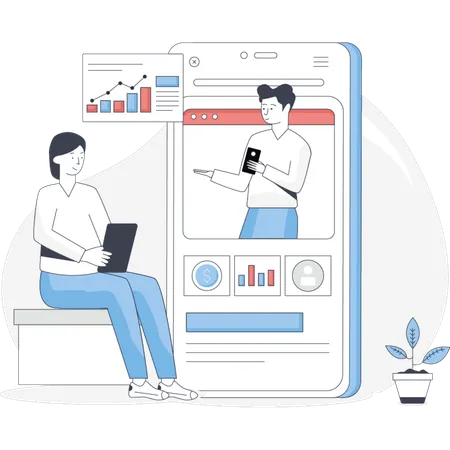 Man consulting online about analytics  Illustration