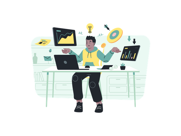 Man consulting online finance consultant Illustration