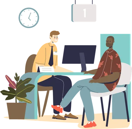 Man consulting with banking specialist worker on finance deposit or business credit  Illustration