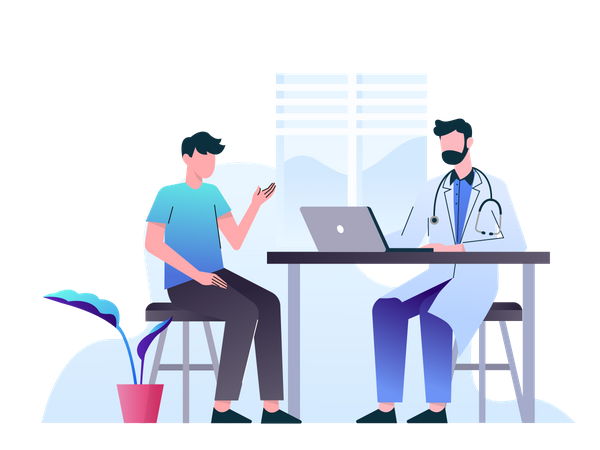 Man consulting with doctor about health problems Illustration