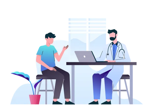 Man consulting with doctor about health problems  Illustration