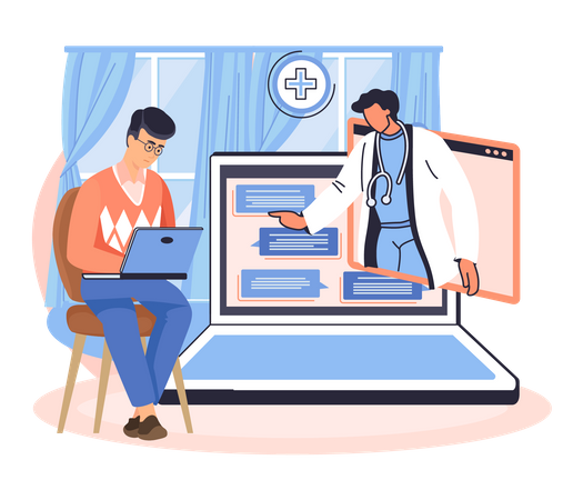Man consulting with doctor online Illustration