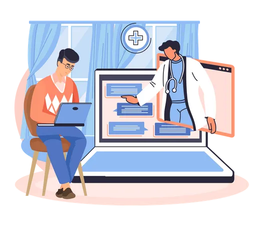 Man consulting with doctor online  Illustration