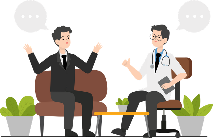 Man consulting with psychiatrist Illustration