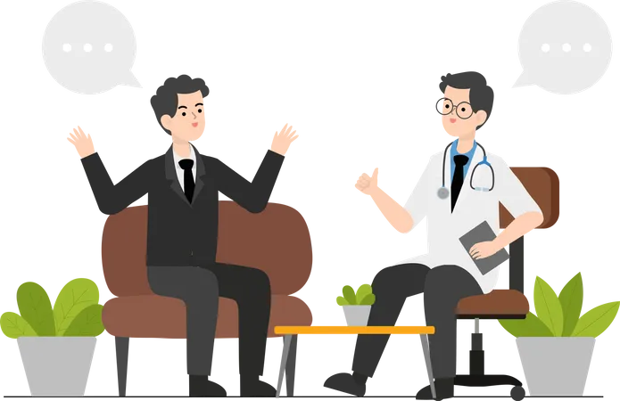Man consulting with psychiatrist Illustration