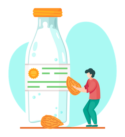 Man consuming almond milk  Illustration