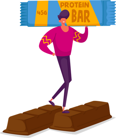 Man consuming protein bar  Illustration