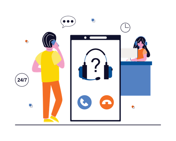 Man contacting customer support center  Illustration