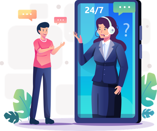 Man contacting to customer care support Illustration