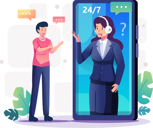 Man contacting to customer care support  Illustration