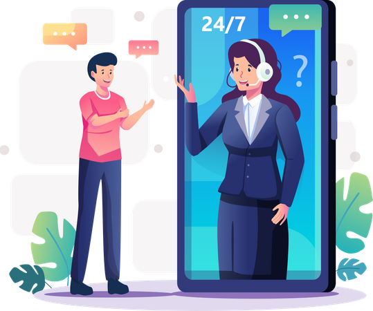 Man contacting to customer care support  Illustration