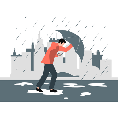 Man continues to face heavy rain  Illustration