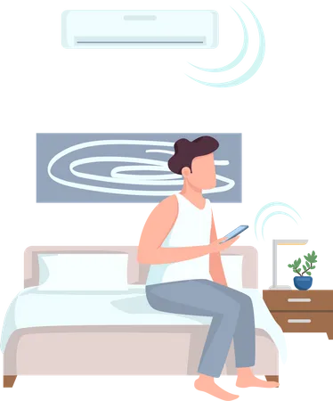 Man controlling ac with phone Illustration