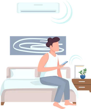 Man controlling ac with phone  Illustration