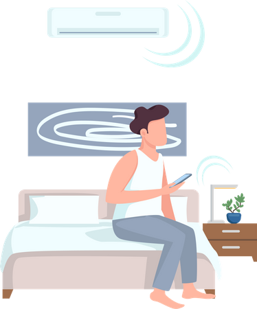 Man controlling ac with phone  일러스트레이션