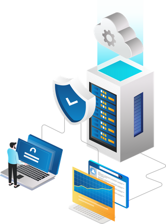Man controlling computer security and cloud server  일러스트레이션