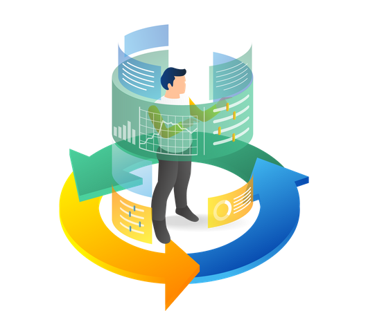 Man Controlling Data Analyst  Illustration