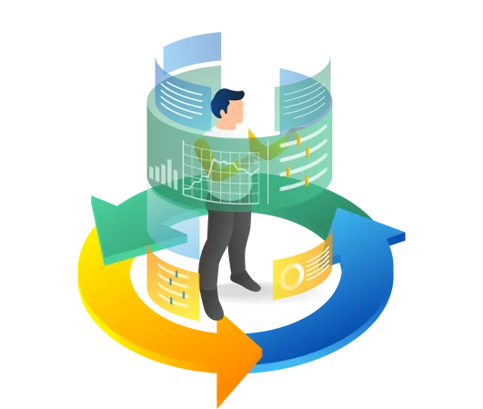 Man Controlling Data Analyst  Illustration