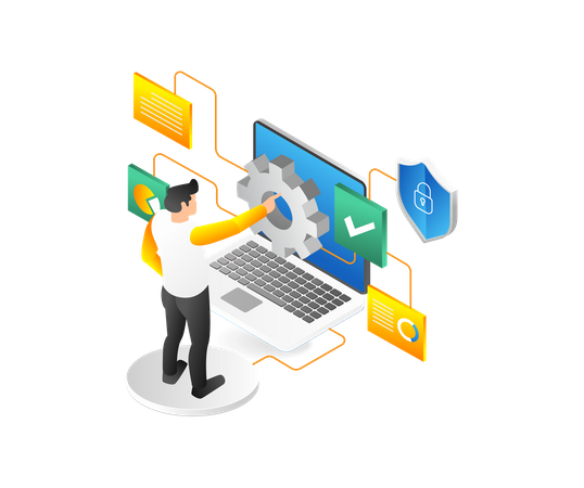 Man Controlling Digital Transformation  일러스트레이션