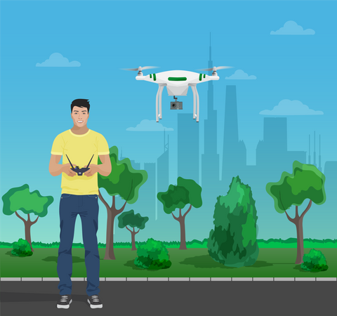 Man controlling drone  일러스트레이션