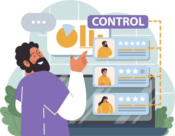 Man controlling employee feedback  Illustration