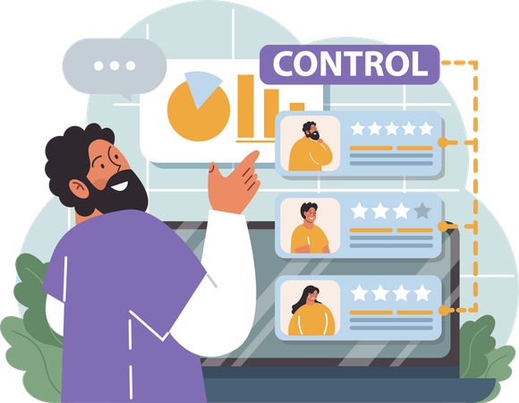 Man controlling employee feedback  일러스트레이션