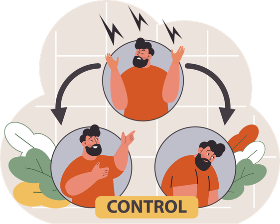 Man controlling his emotion  일러스트레이션
