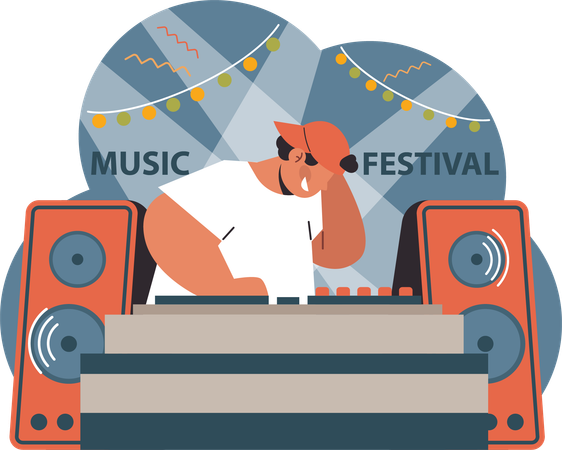 Man controlling music volume in music festival  イラスト