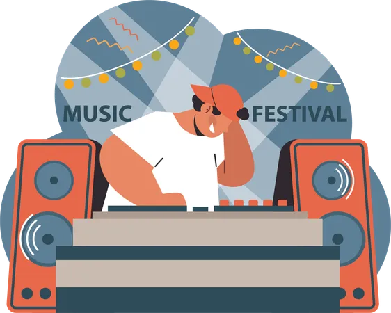 Man controlling music volume in music festival  일러스트레이션